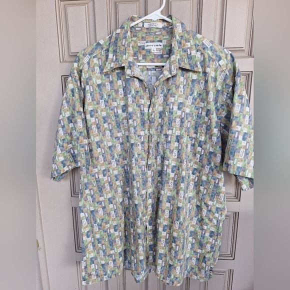 VTG Pierre Cardin Mens Shirt SzXL Multicolor Collar Short Sleeves 100% Cotton - Picture 1 of 12
